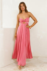 Vibes Are Priceless Strapless Satin Pleated Maxi Dress Rose