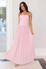 Sunset Waves One Shoulder Maxi Dress Pink