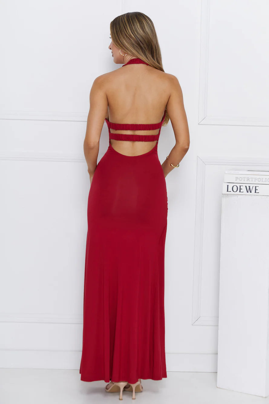 Up To Mischief Halter Maxi Dress Maroon